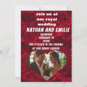Rood en romantisch elegante huwelijksuitnodiging kaart (Achterkant)