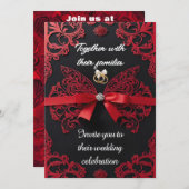 Rood en romantisch elegante huwelijksuitnodiging kaart (Voorkant / Achterkant)