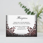 Rood-en-roodgothic Scroll Wedding Reception Kaart (Staand voorkant)