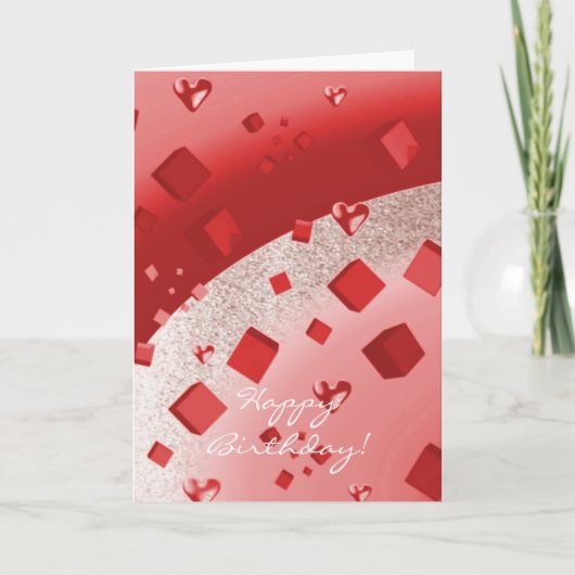 Rood en Roos Gold Faux Glitter Birthday Card Kaart (Voorkant)