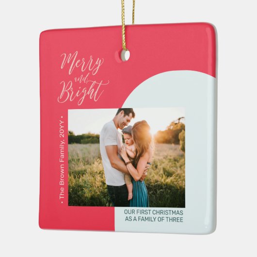 Rood en Roos Gold Moderne kerstfeestfoto's Cera Keramisch Ornament (Links)