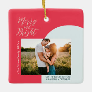 Rood en Roos Gold Moderne kerstfeestfoto's Cera Keramisch Ornament