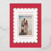 Rood en Roos Gouden Folie Scallop Kerst Kaart (Voorkant)