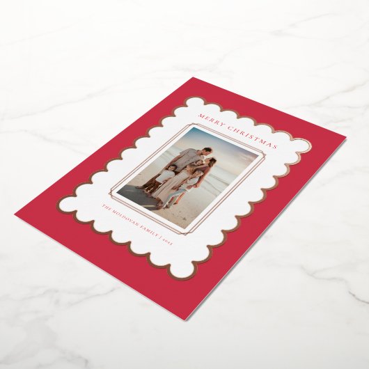 Rood en Roos Gouden Folie Scallop Kerst Kaart (Gedraaid)