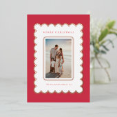 Rood en Roos Gouden Folie Scallop Kerst Kaart (Staand Voorkant)