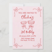 Rood en Roze 2e verjaardag uitnodiging voor meisje (Voorkant)