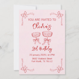 Rood en Roze 2e verjaardag uitnodiging voor meisje