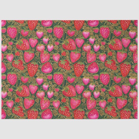 Rood en roze aardbeienpatroon tissuepapier (Voorkant)
