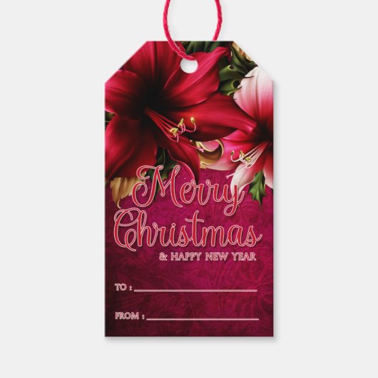 Rood en roze Amaryllis Merry kerstcadeauLabels Cadeaulabel (Voorkant)