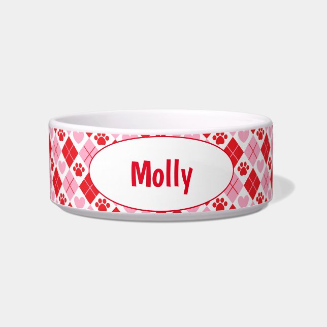 Rood- en roze argyle- en hartstilstand afdrukken voerbakje (Voorkant)