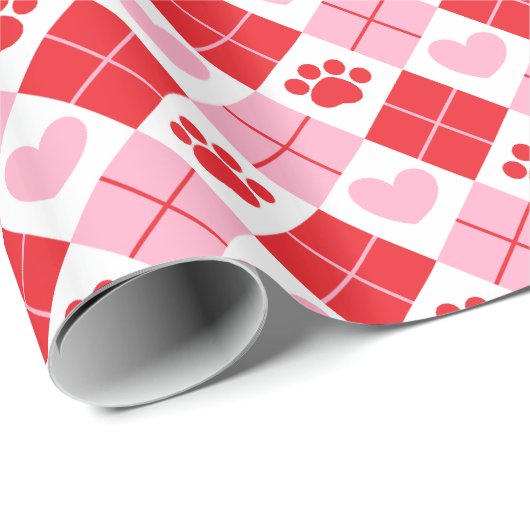 Rood en roze argyle Paw-patroon voor afdrukken en  Cadeaupapier (Rol Hoek)