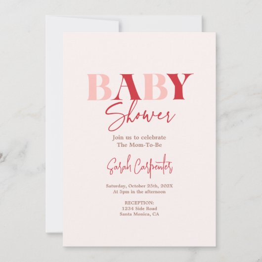 Rood en roze Baby shower Kaart (Voorkant)
