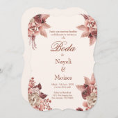 Rood en roze bloem bruiloft uitnodiging spaans (Voorkant / Achterkant)