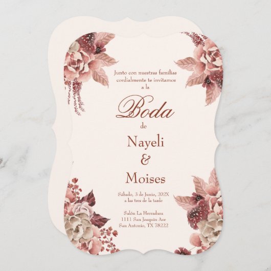 Rood en roze bloem bruiloft uitnodiging spaans (Voorkant / Achterkant)
