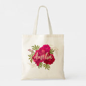 Rood en Roze Bloemen Bruidsmeisje Gepersonaliseerd Tote Bag (Achterkant)