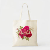 Rood en Roze Bloemen Bruidsmeisje Gepersonaliseerd Tote Bag (Voorkant)