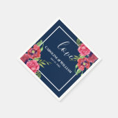 Rood en roze bloemen Donkerblauw Servet (Hoek)