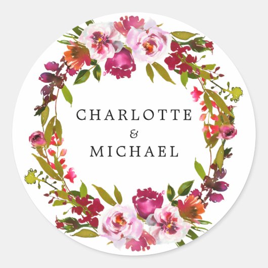 Rood en Roze Bloemen Envelopzegel van het Verlovin Ronde Sticker (Voorkant)