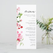 Rood en Roze Bloemen Vrijgezellenfeest Menu (Staand voorkant)