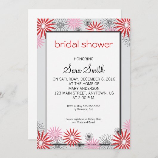 Rood en Roze Bloemen Vrijgezellenfeest uitnodigen Kaart (Voorkant / Achterkant)