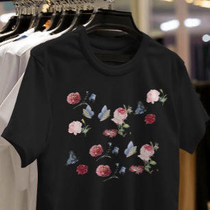  Rood en roze bloemetje met blauwe vlinder T-shirt