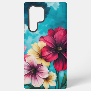 Rood en roze bloemontwerp met gele accenten samsung galaxy hoesje