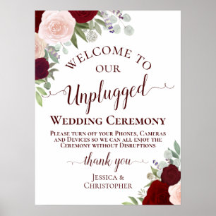 Rood- en Roze Boho Floral Unplugged Wedding Ceremo Poster