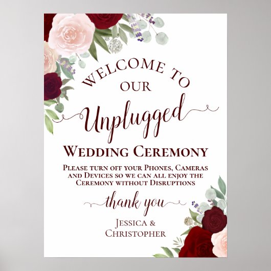 Rood- en Roze Boho Floral Unplugged Wedding Ceremo Poster (Voorkant)
