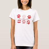 Rood en Roze Bont MaMa Paw Print Tshirt (Voorkant)