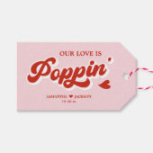 Rood en Roze Bruiloft Popcorn Favor Cadeaulabel (Voorkant (Horizontaal))