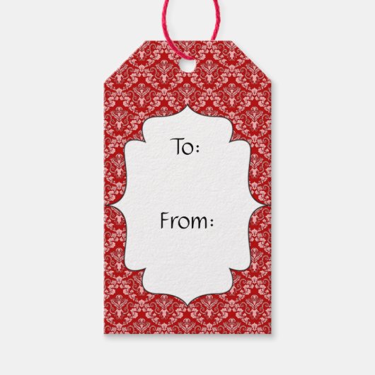 Rood en roze Damask Patroon  Gift Label Cadeaulabel (Voorkant)