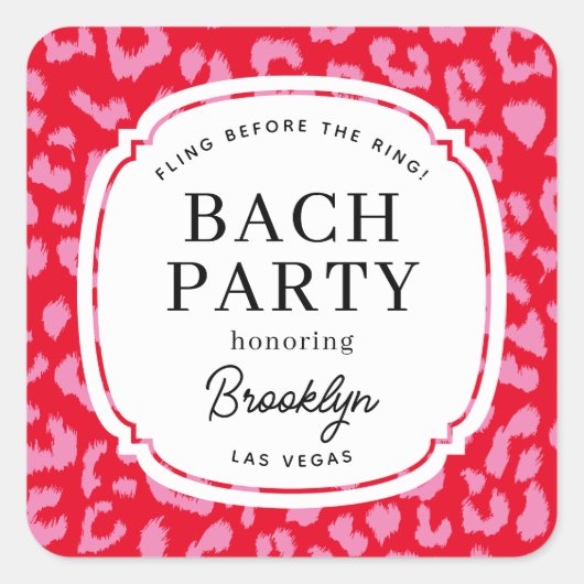 Rood en Roze Dierenprint Bachelorette Feest Vierkante Sticker (Voorkant)