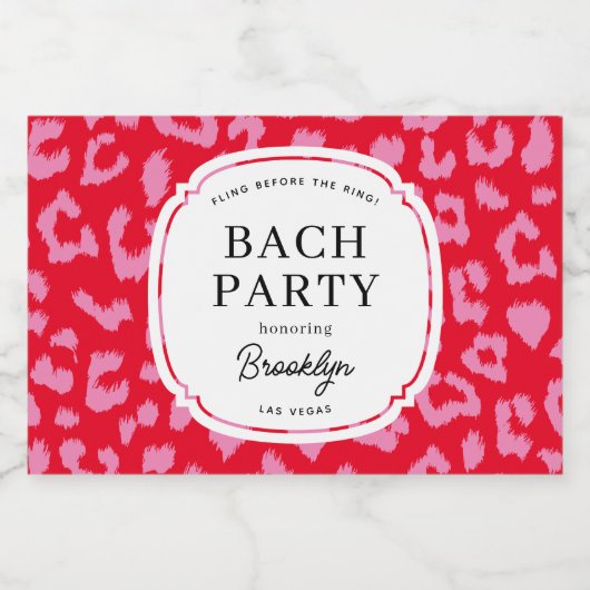 Rood en Roze Dierenprint Bachelorette-feestje Likeurfles Etiket (Enkel label)