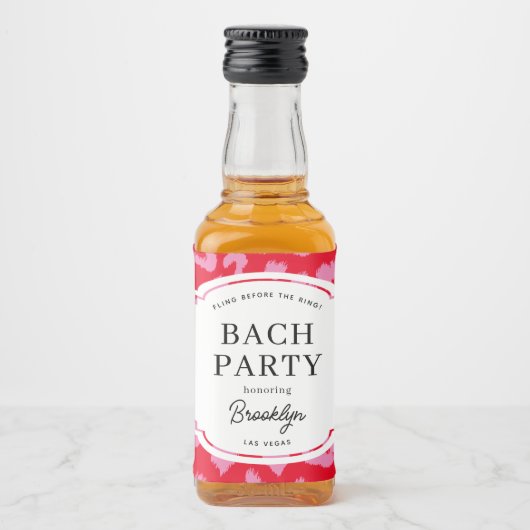 Rood en Roze Dierenprint Bachelorette-feestje Likeurfles Etiket (Voorkant)