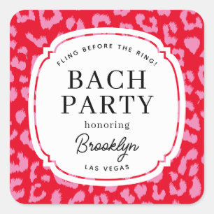 Rood en Roze Dierenprint Bachelorette Party Vierkante Sticker