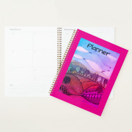 Rood en roze doodle landschap Planner