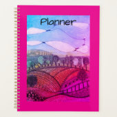 Rood en roze doodle landschap Planner (Voorkant)