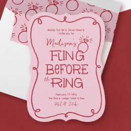 Rood en Roze Doodle Schets Vliegen Voor de Ring Kaart