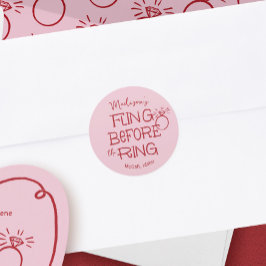 Rood en Roze Doodle Schets Vliegen Voor de Ring Ronde Sticker