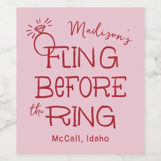 Rood en Roze Doodle Schets Vliegen Voor de Ring Wijn Etiket (Enkel label)