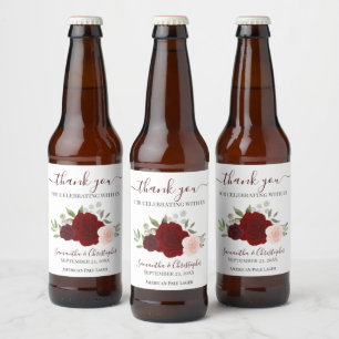 Rood en roze Elegant Boho Rozen Weddenschap Bedank Bier Etiket