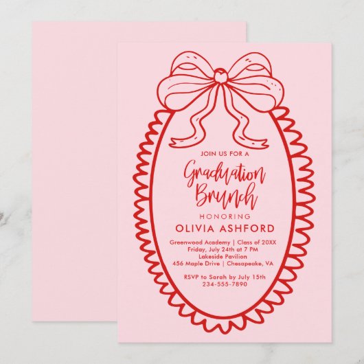 Rood en Roze Elegant Brunch afstuderen Kaart (Voorkant / Achterkant)