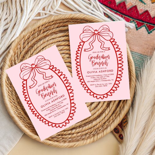 Rood en Roze Elegant Brunch afstuderen Kaart