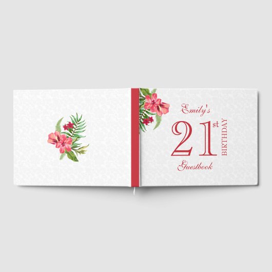 Rood en roze exotische bloemen en witte dop gastenboek (Volledig)