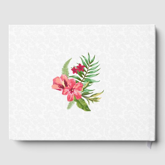 Rood en roze exotische bloemen en witte dop gastenboek (Achterkant)