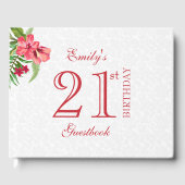 Rood en roze exotische bloemen en witte dop gastenboek (Voorkant)