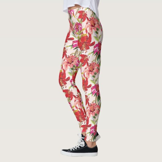 Rood en Roze Floral Hibiscus Leggings (Links)