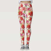 Rood en Roze Floral Hibiscus Leggings (Voorkant)