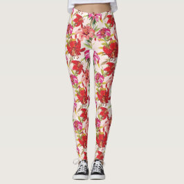 Rood en Roze Floral Hibiscus Leggings
