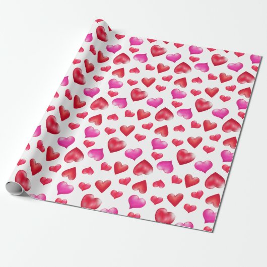 Rood en roze gekleurde harten Valentijnsdag Cadeaupapier (Uitgerold)